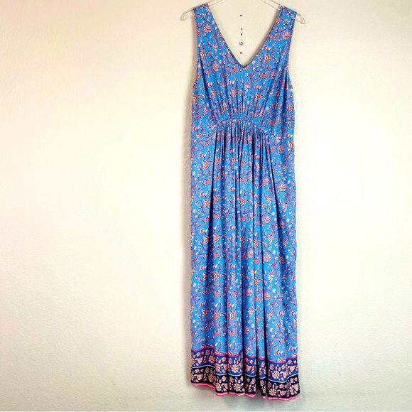 Lucky Brand Boho Floral V-Neck Gather Waist Maxi Dress Size 1X - Picture 1 of 7